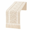 Camino de Mesa Macramé Beige 90x30 cm con Flecos Decorativos