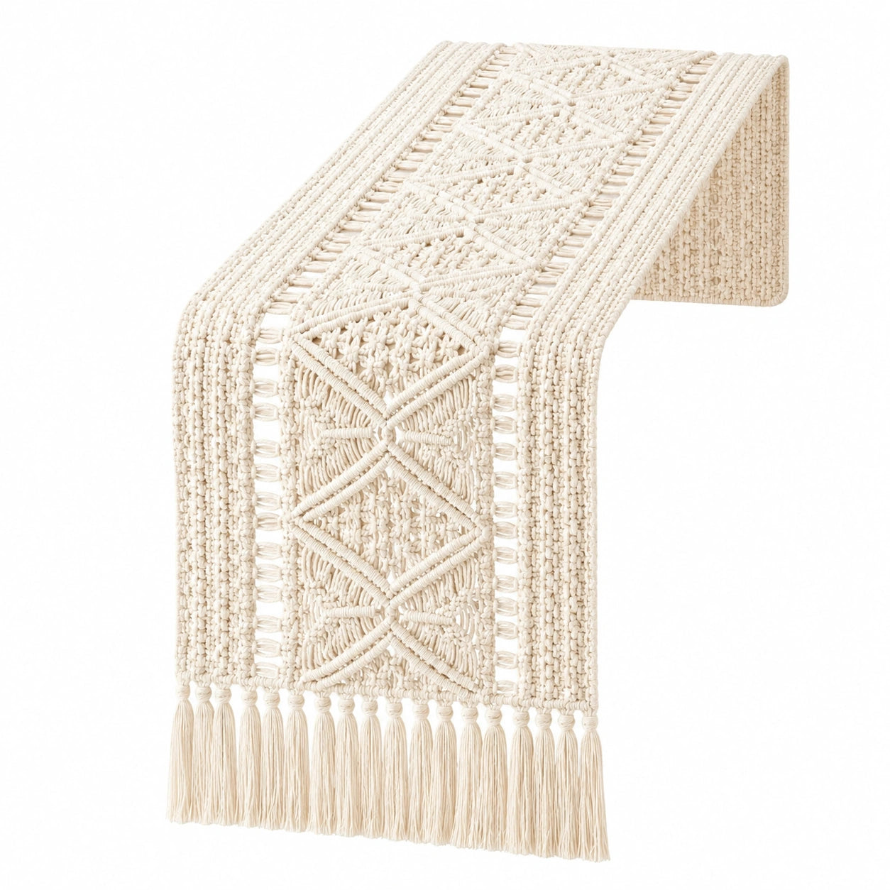 Camino de Mesa Macramé Beige 90x30 cm con Flecos Decorativos