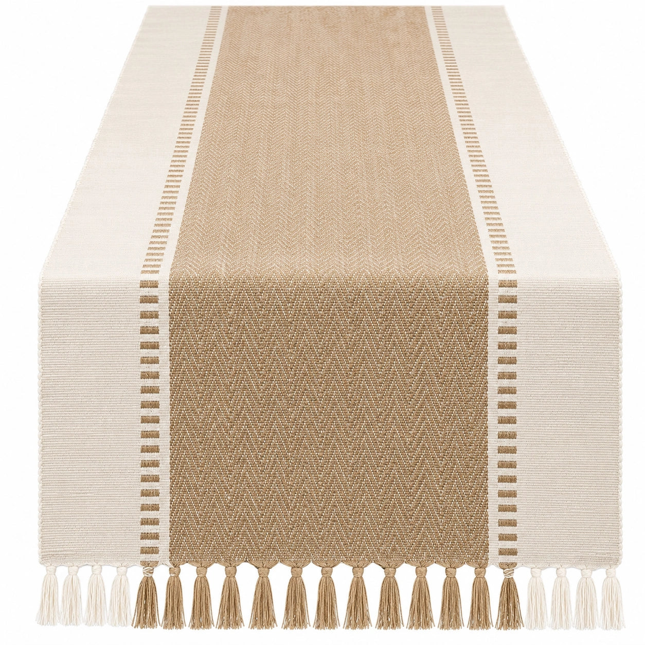 Camino de Mesa Beige con Flecos 180x35 cm