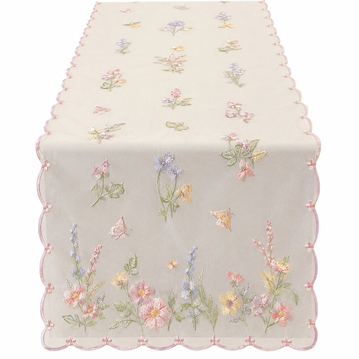 Camino de Mesa con Bordado Floral en Colores Pastel