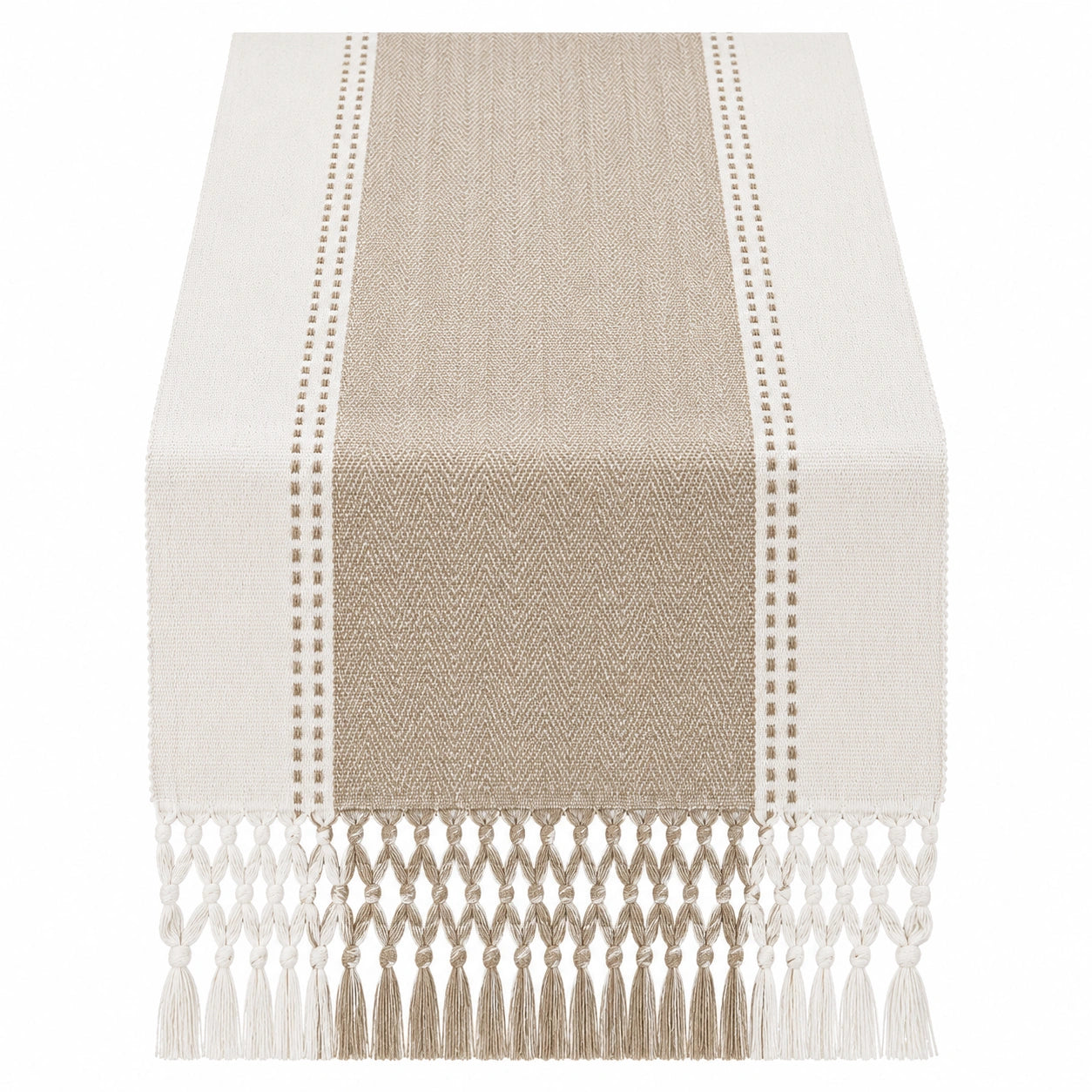 Camino de Mesa con Flecos Blanco y Beige 180x35cm
