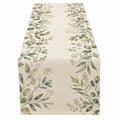 Camino de Mesa Beige con Estampado de Hojas Verdes, 200x35 cm