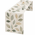 Caminero de Mesa con Diseño de Hojas 180x40cm Verde y Beige