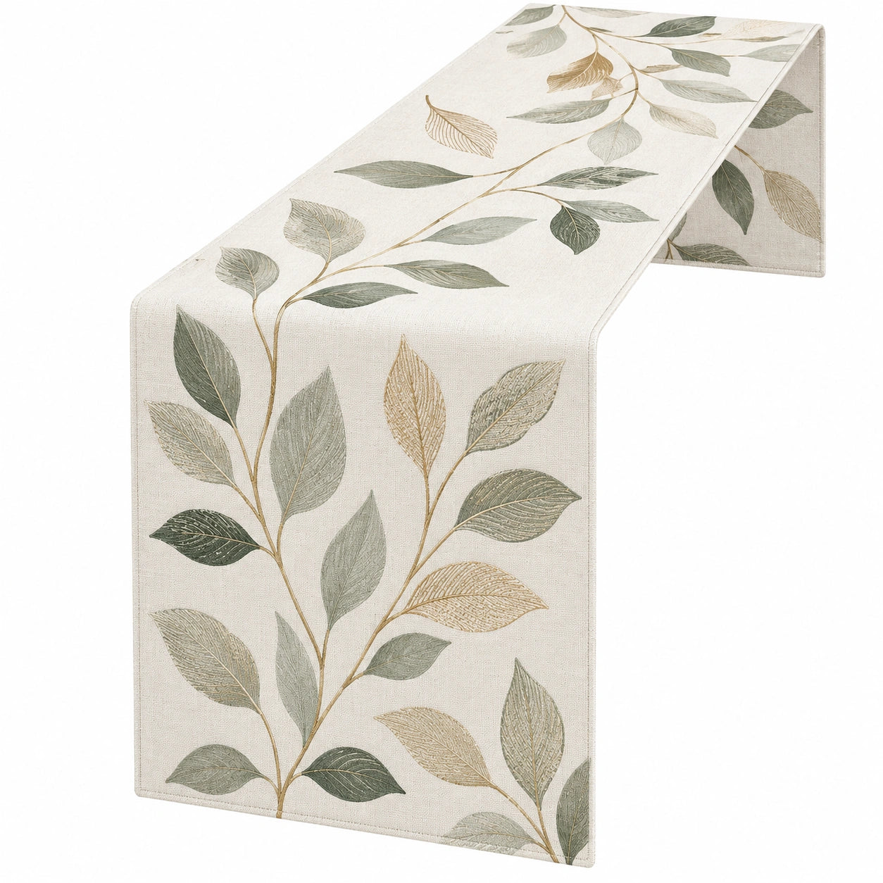 Caminero de Mesa con Diseño de Hojas 180x40cm Verde y Beige