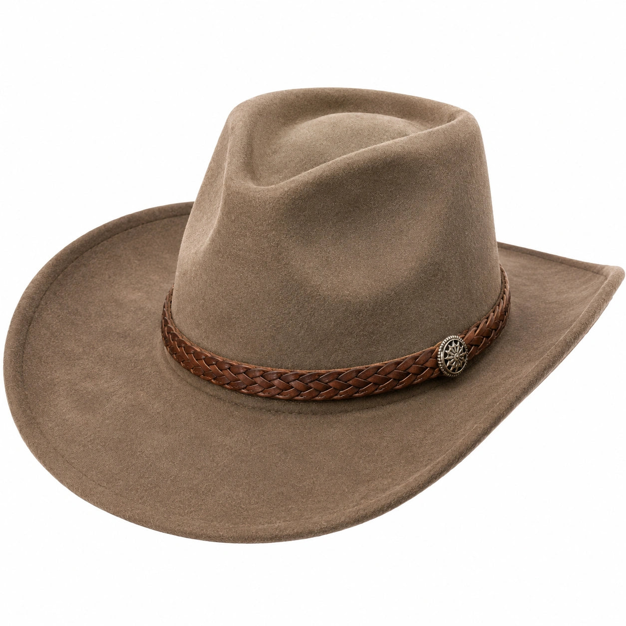 Sombrero Vaquero Marrón con Banda Trenzada y Detalle Metálico
