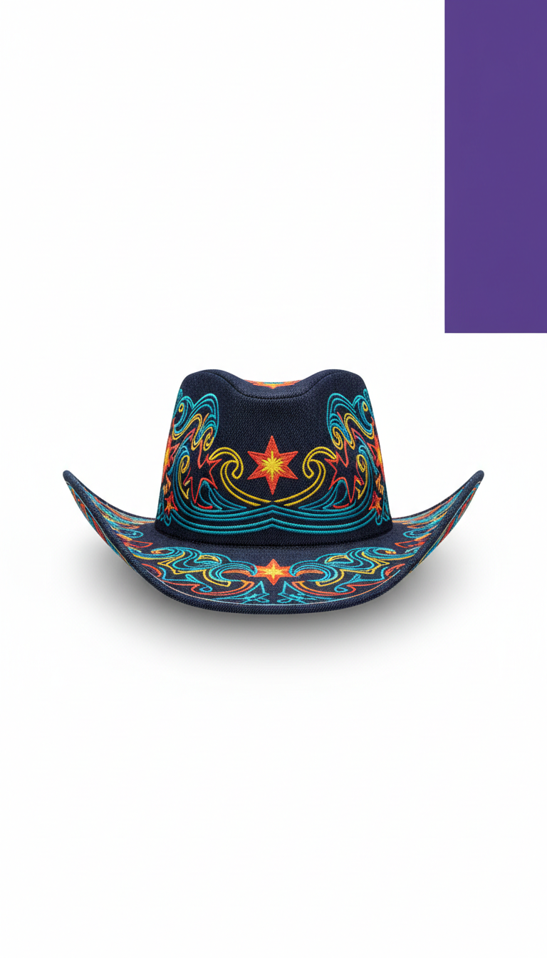 Sombrero vaquero denim con pespuntes gráficos