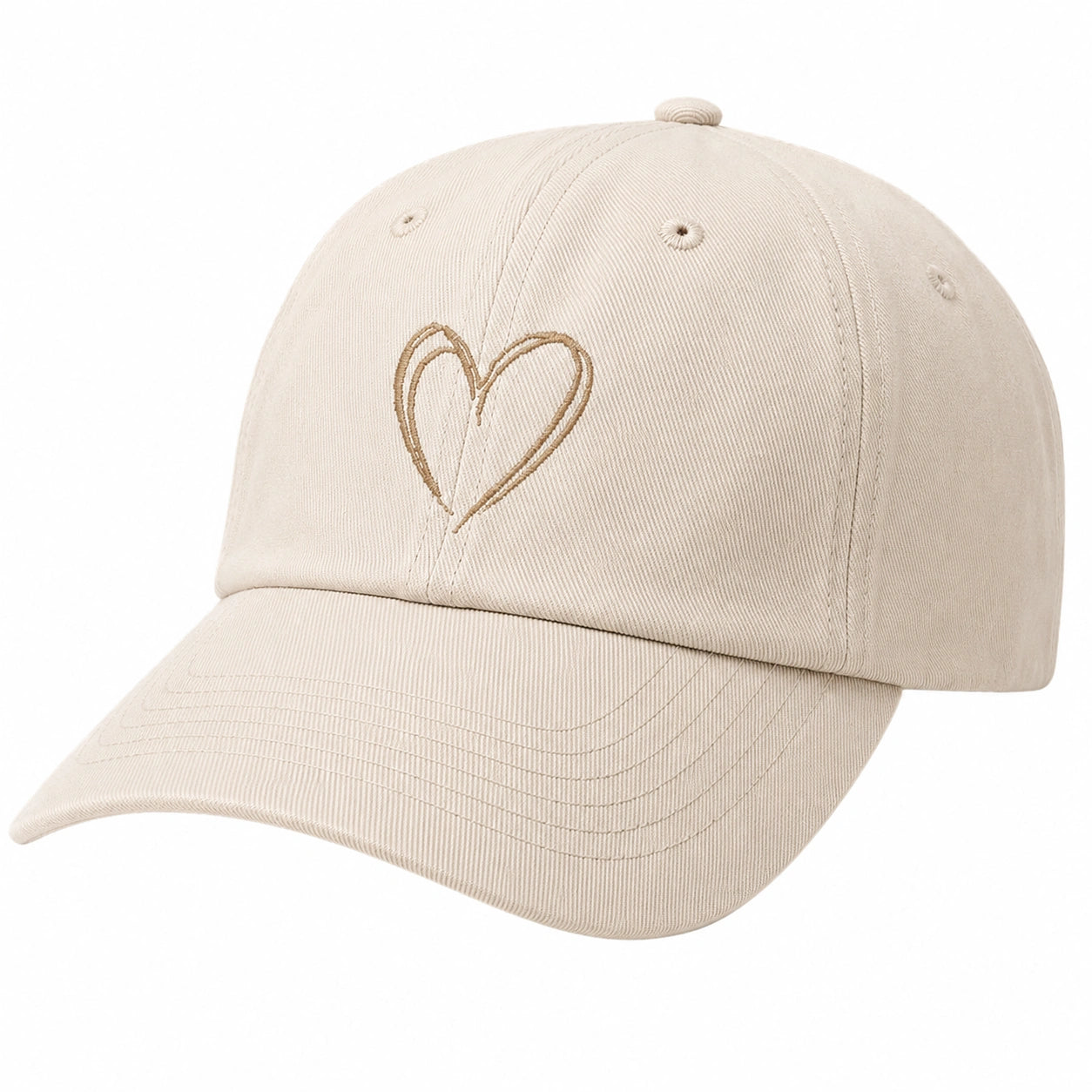 Gorra de béisbol beige con bordado de corazón unisex