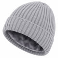 Gorro de Punto Acanalado con Forro Polar Gris
