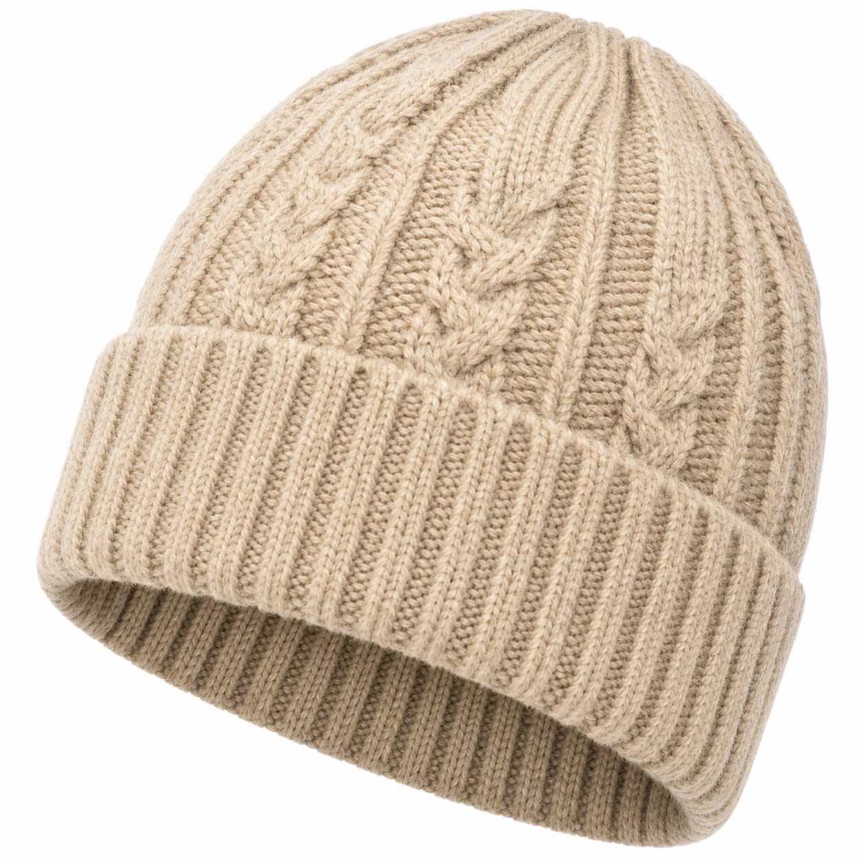 Gorro de Punto Trenzado Beige para Invierno