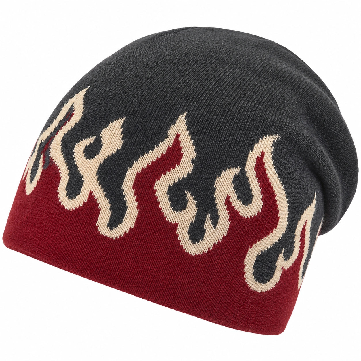 Gorro de Punto con Diseño de Llamas Negro y Rojo Unisex