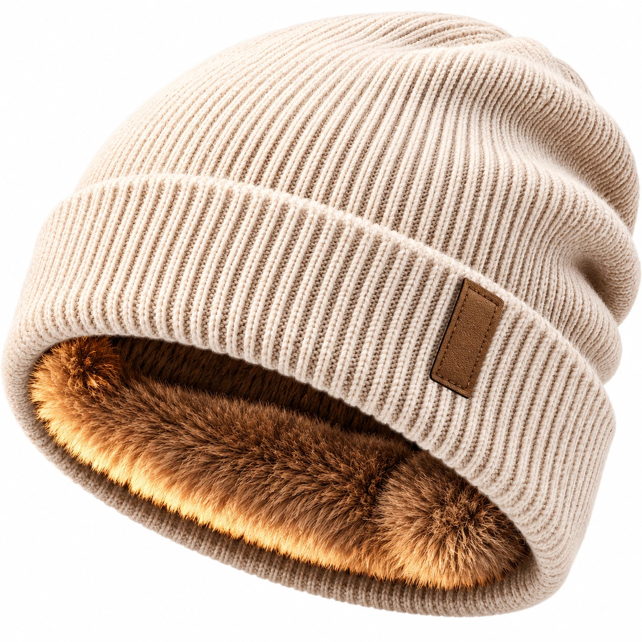 Gorro térmico unisex de punto beige para invierno