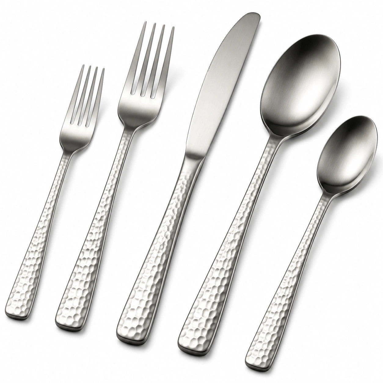 Juego de Cubiertos de 5 Piezas con Diseño Martillado Plata