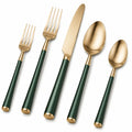 Set de cubiertos 5 piezas, dorado y verde