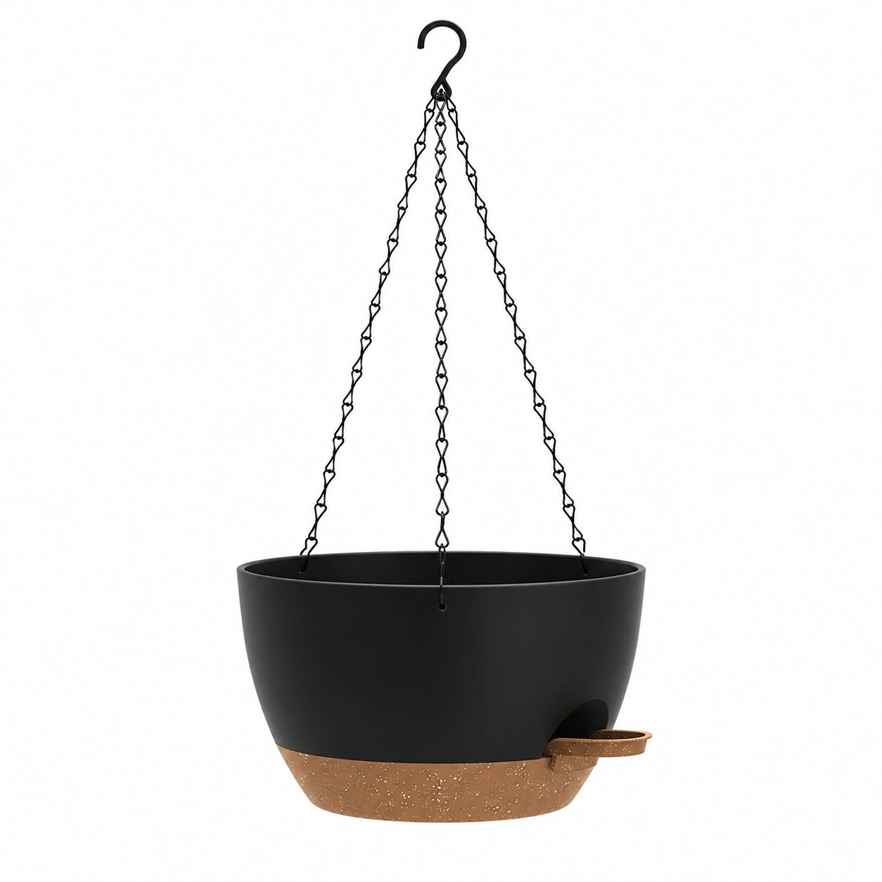 Maceta Colgante Negra con Base Marrón y Sistema de Autorriego 25x15 cm