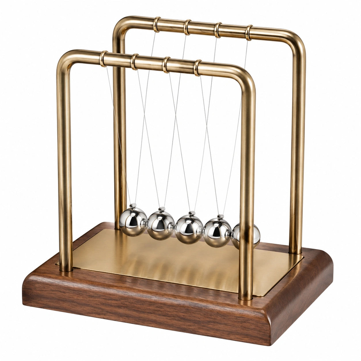 Péndulo de Newton Decorativo Dorado y Plateado con Base de Madera