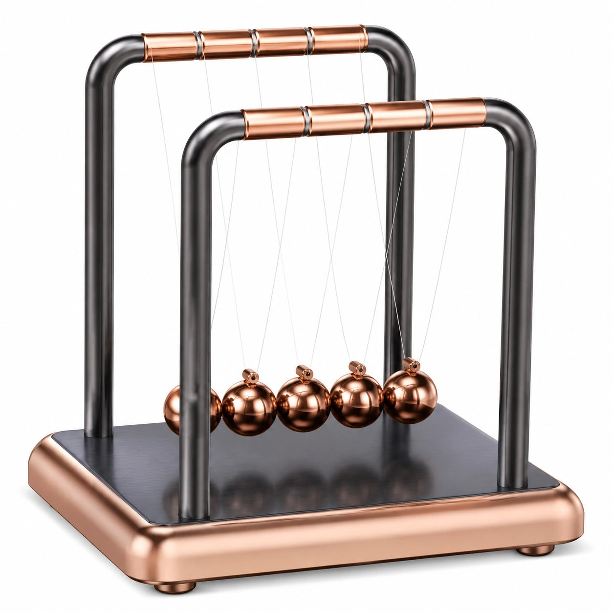 Péndulo de Newton con Base de Metal en Negro y Cobre