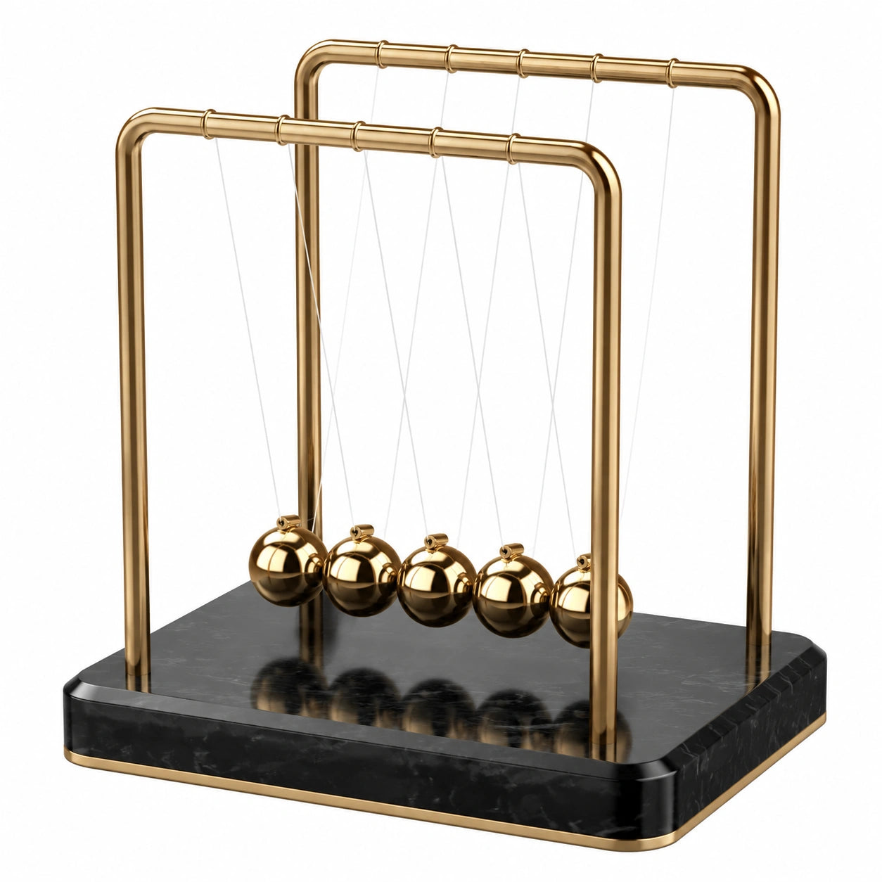 Péndulo de Newton Decorativo Dorado y Negro con Base de Mármol