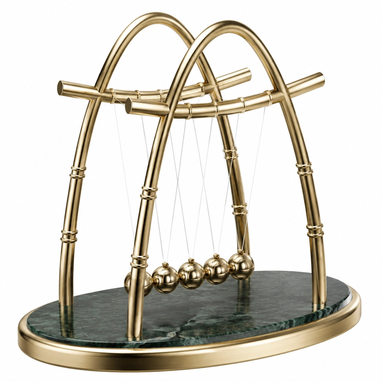 Péndulo de Newton Decorativo Dorado con Base de Mármol