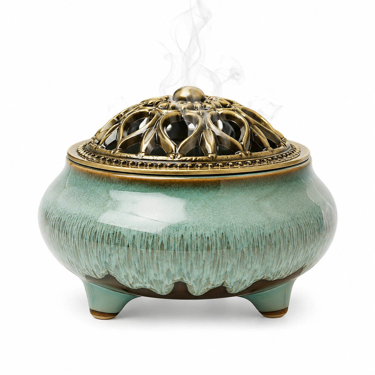 Quemador de Incienso Verde con Tapa Decorativa