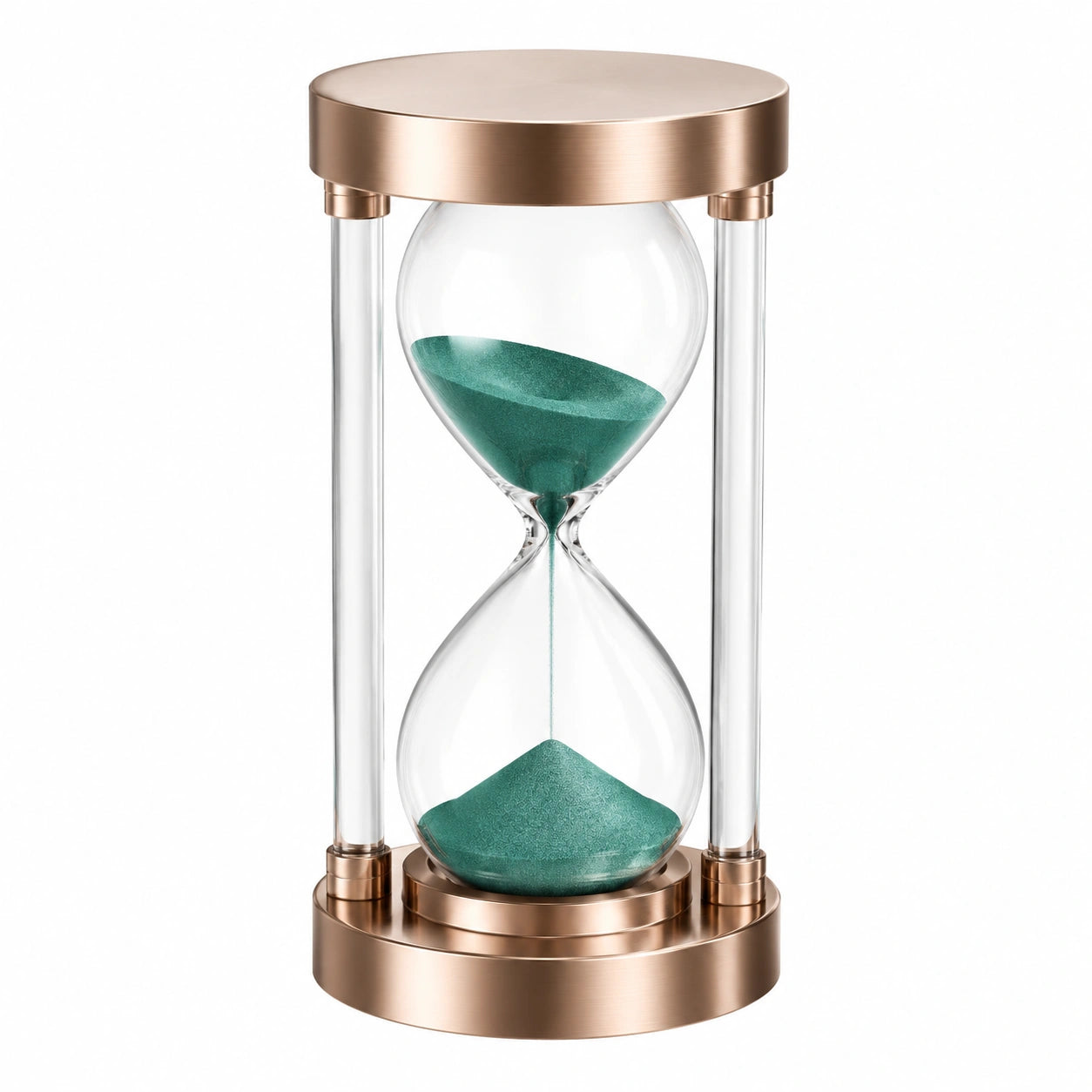 Reloj de Arena Decorativo con Arena Verde y Soporte de Color Oro Rosa