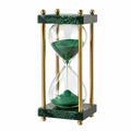 Reloj de Arena con Base de Mármol Verde y Soporte de Metal Dorado